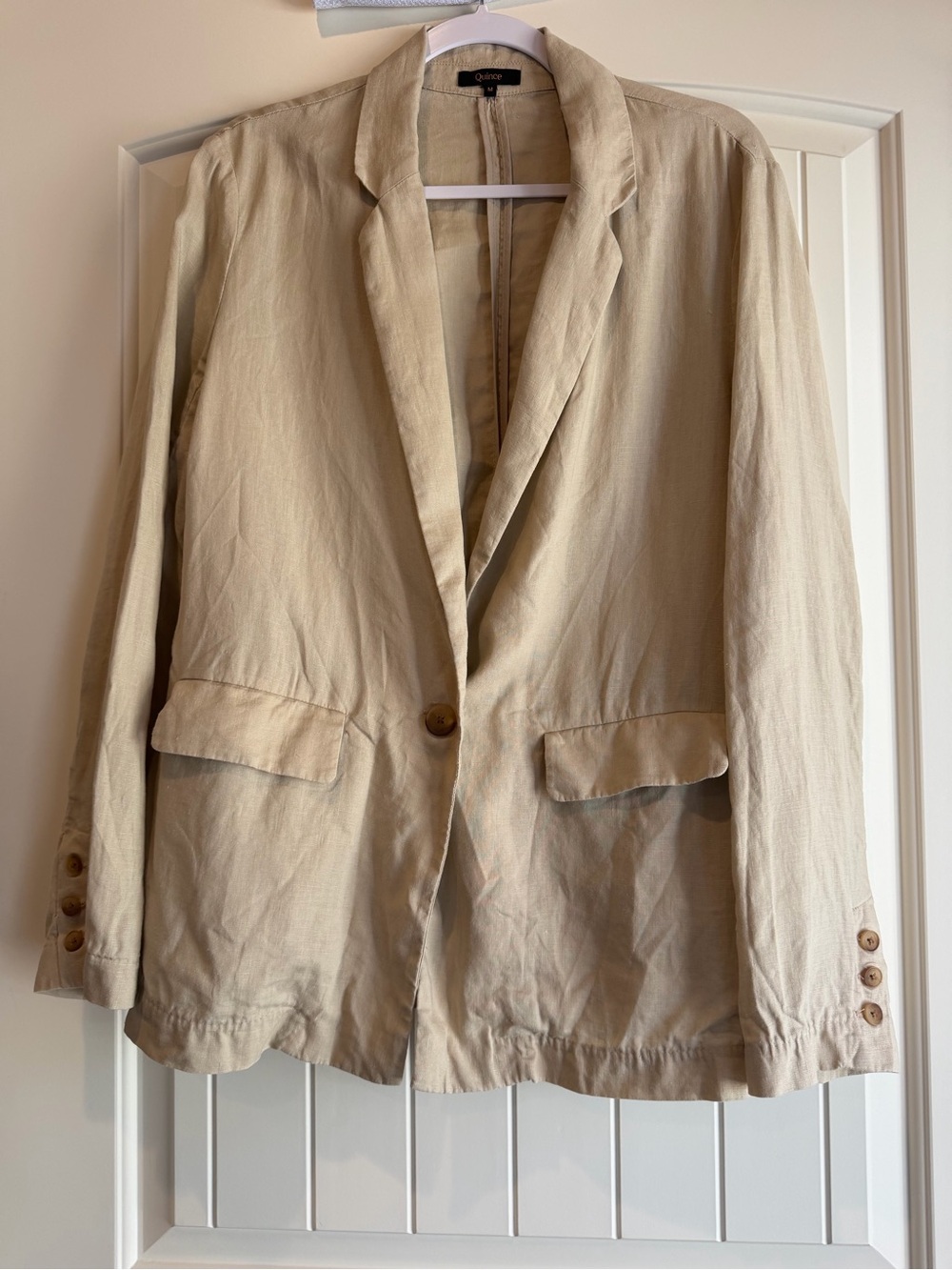 Quince 100% European Linen Blazer Jacket Sand Tan Size Medium Oversized Relaxed - Picture 2 of 7